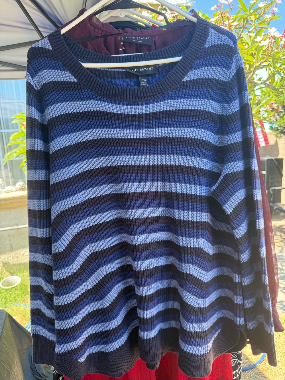Lane Bryant Navy & Light Blue Striped Crewneck Sweater